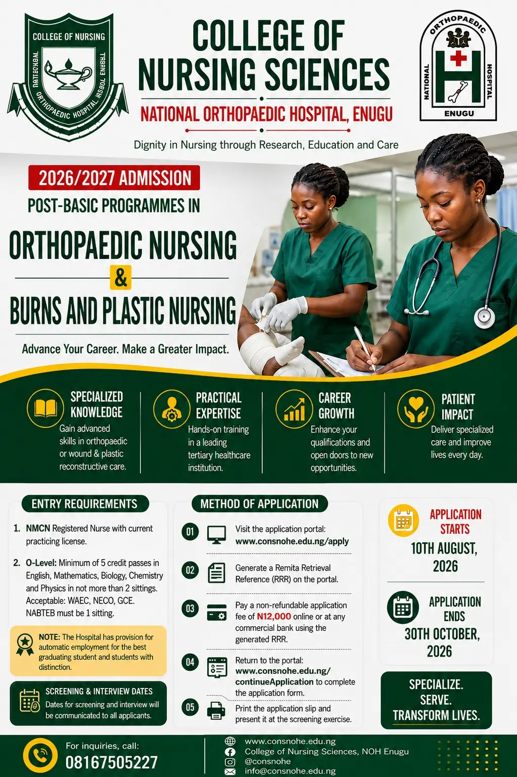 ADMISSION INTO POST-BASIC NURSING PROGRAMMES